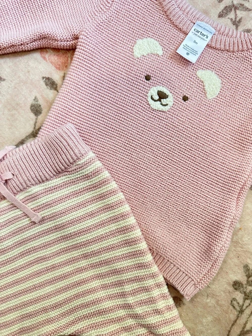 Carter's Pink Knit Baby Sweater with Cream Appliques